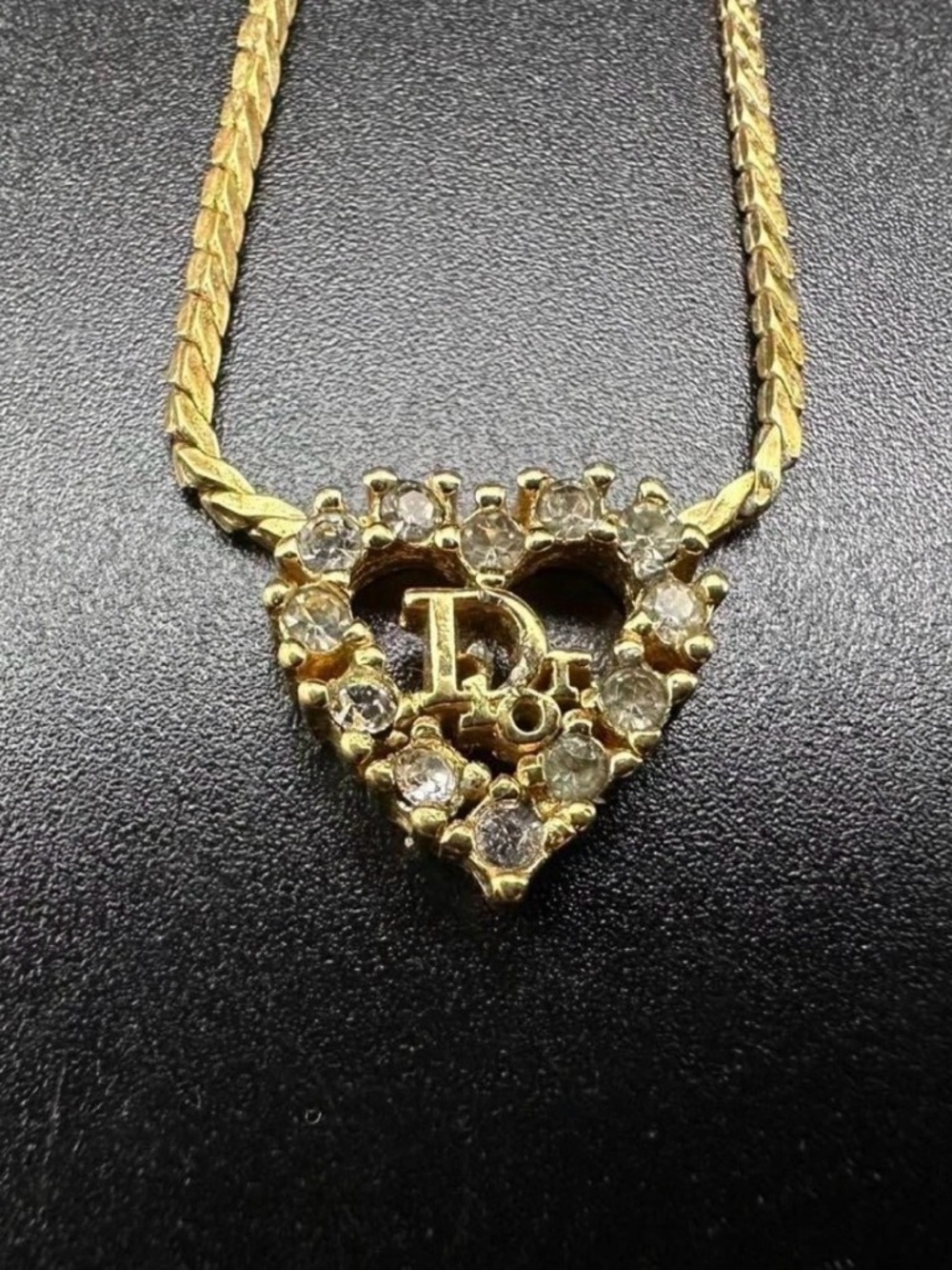 Christian Dior Gold Plated Heart Pendant Necklace with Clear Crystals - Picture 7 of 15